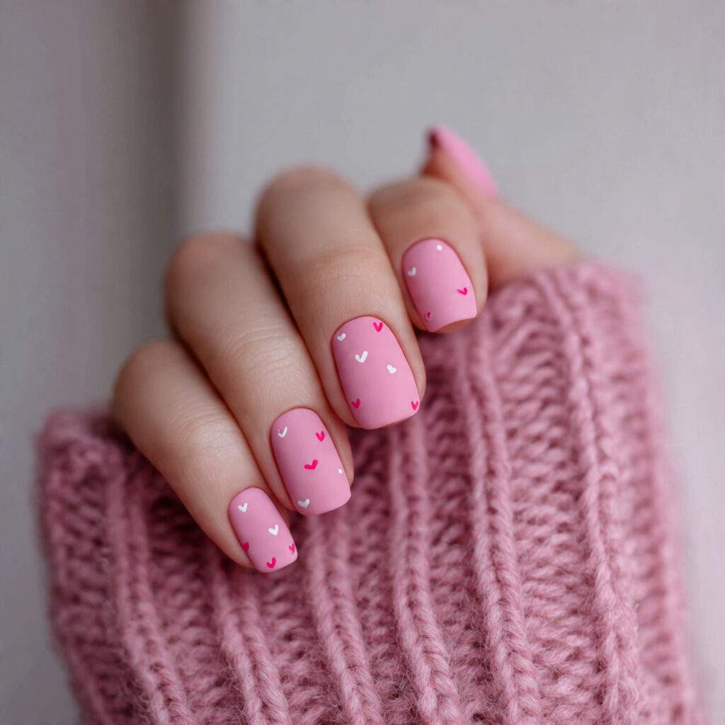 10 matte pink short valentine nails with