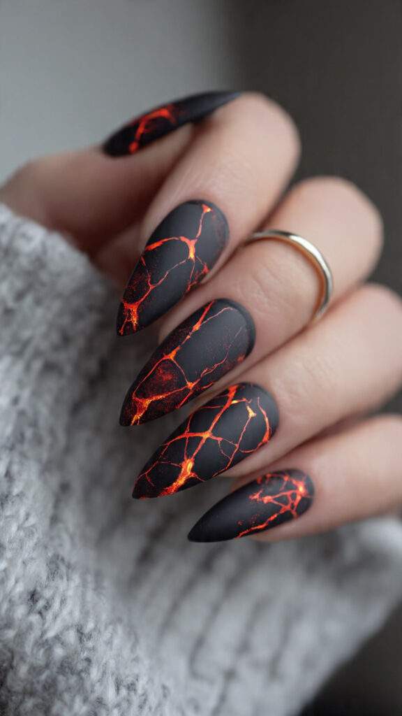 10 matte stiletto nails with lava glow