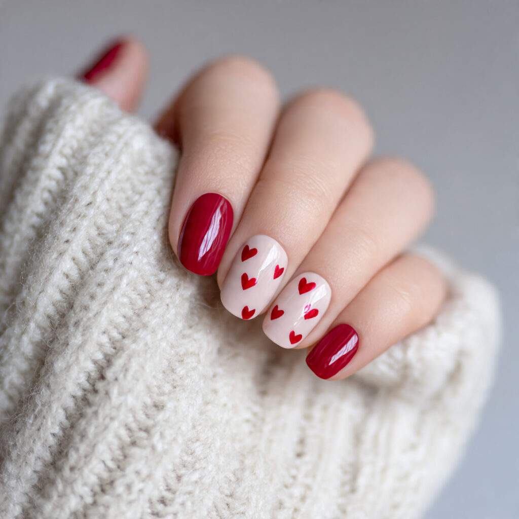 10 red heart accent nails on soft