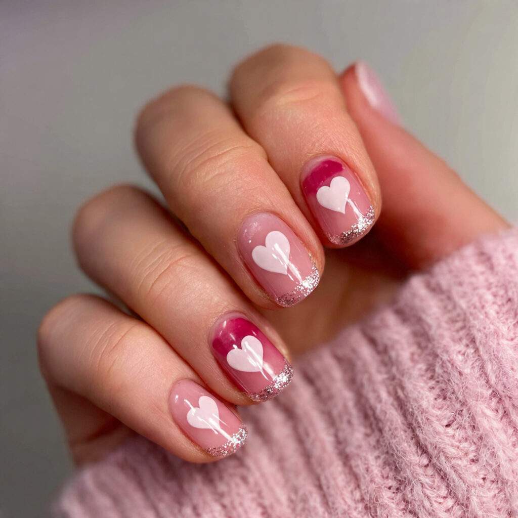 12 sheer short square valentine nails
