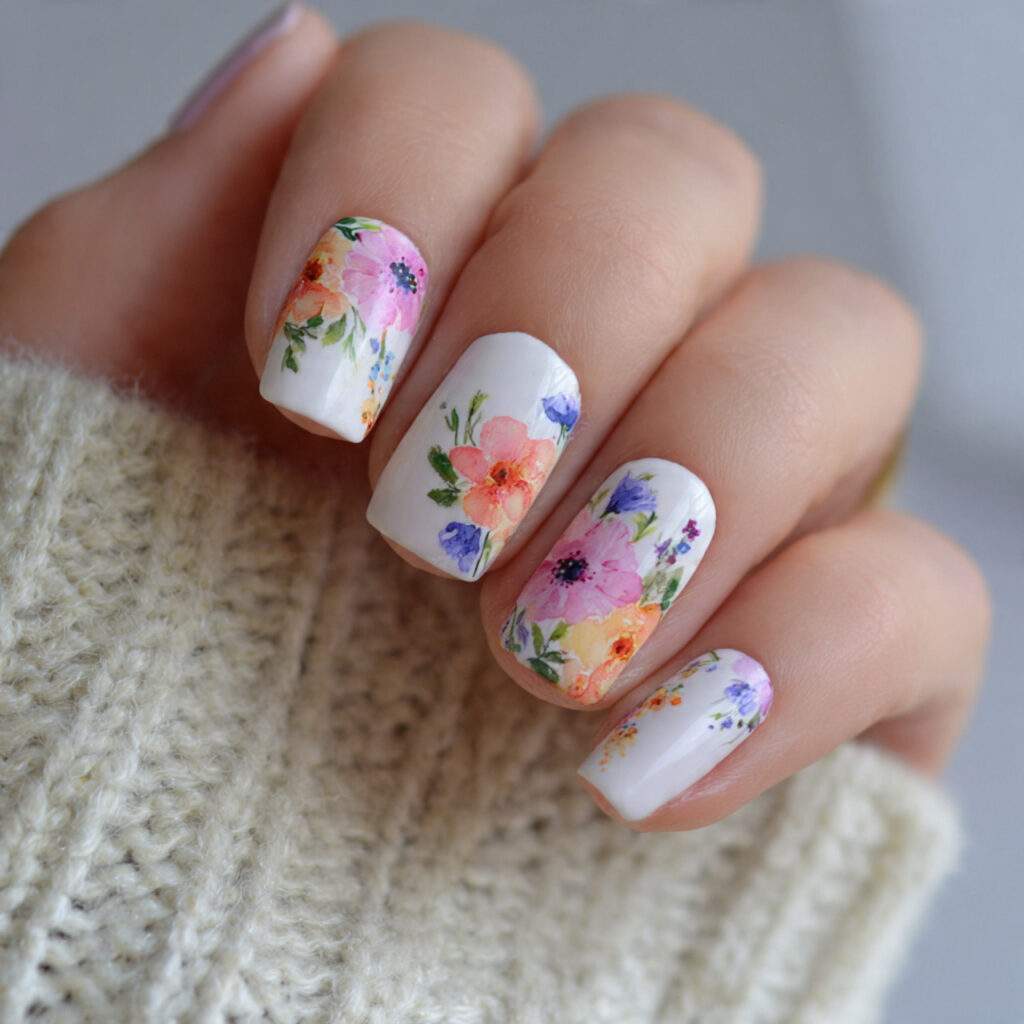 13 watercolor floral nails