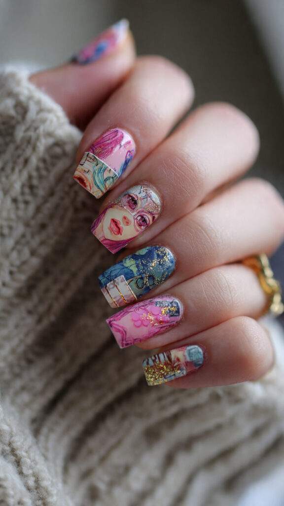 16 ombre patchwork nails with glitter and 1