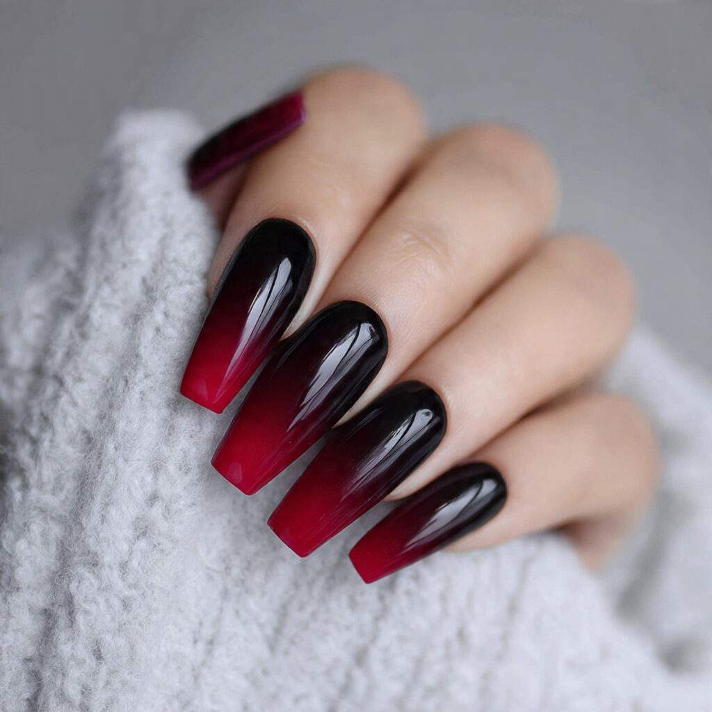 18 black coffin nails with red ombre black
