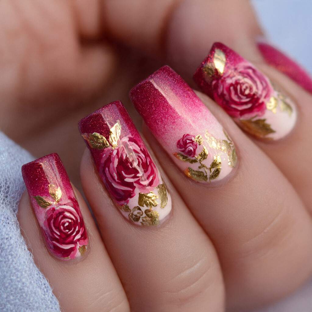 3 romantic rose nail art