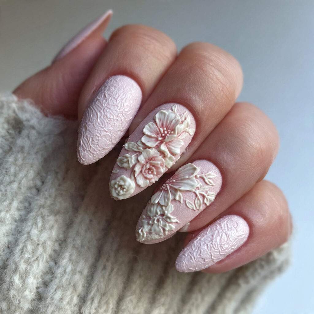 3d floral nails create texture and drama