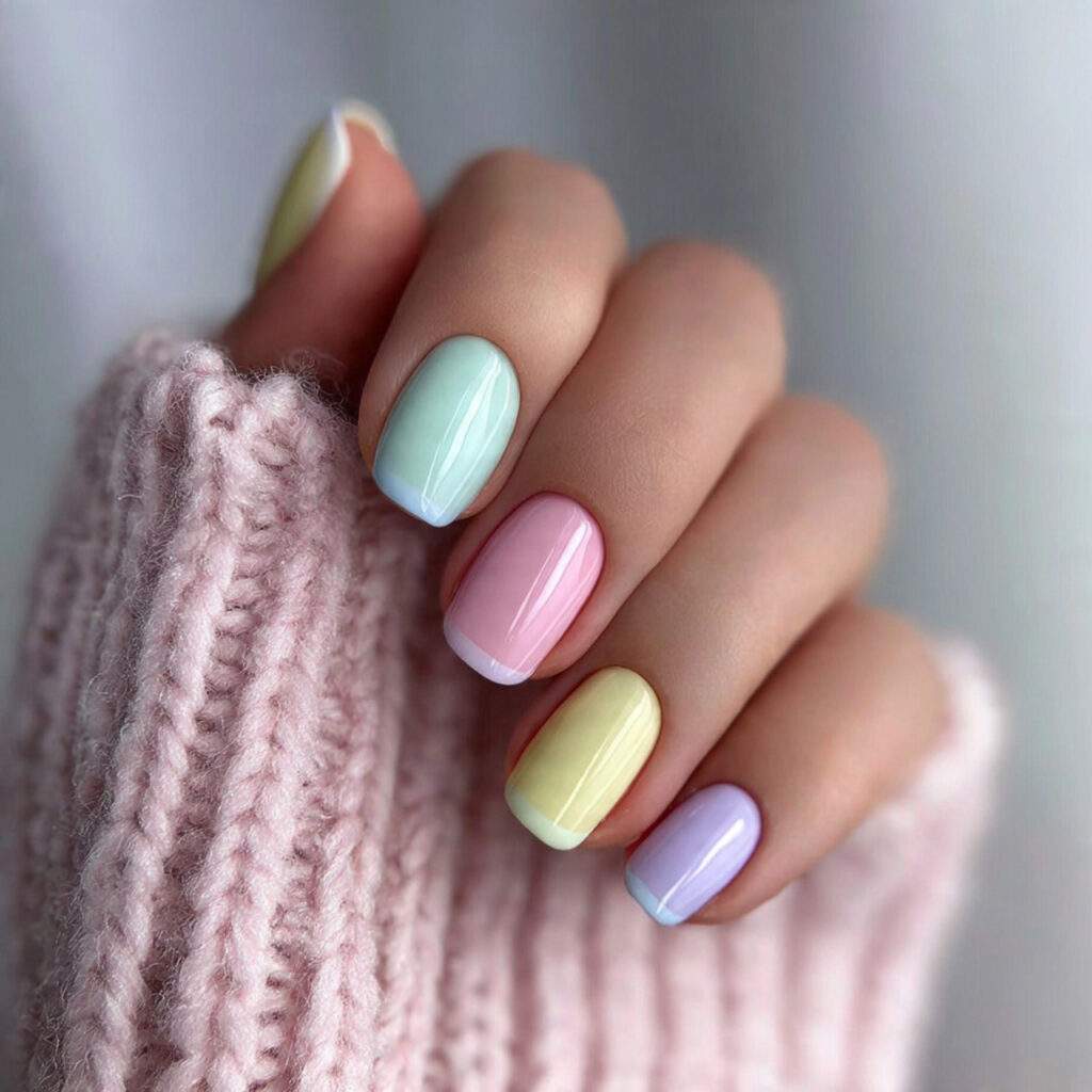 4 soft pastel french tip nails for