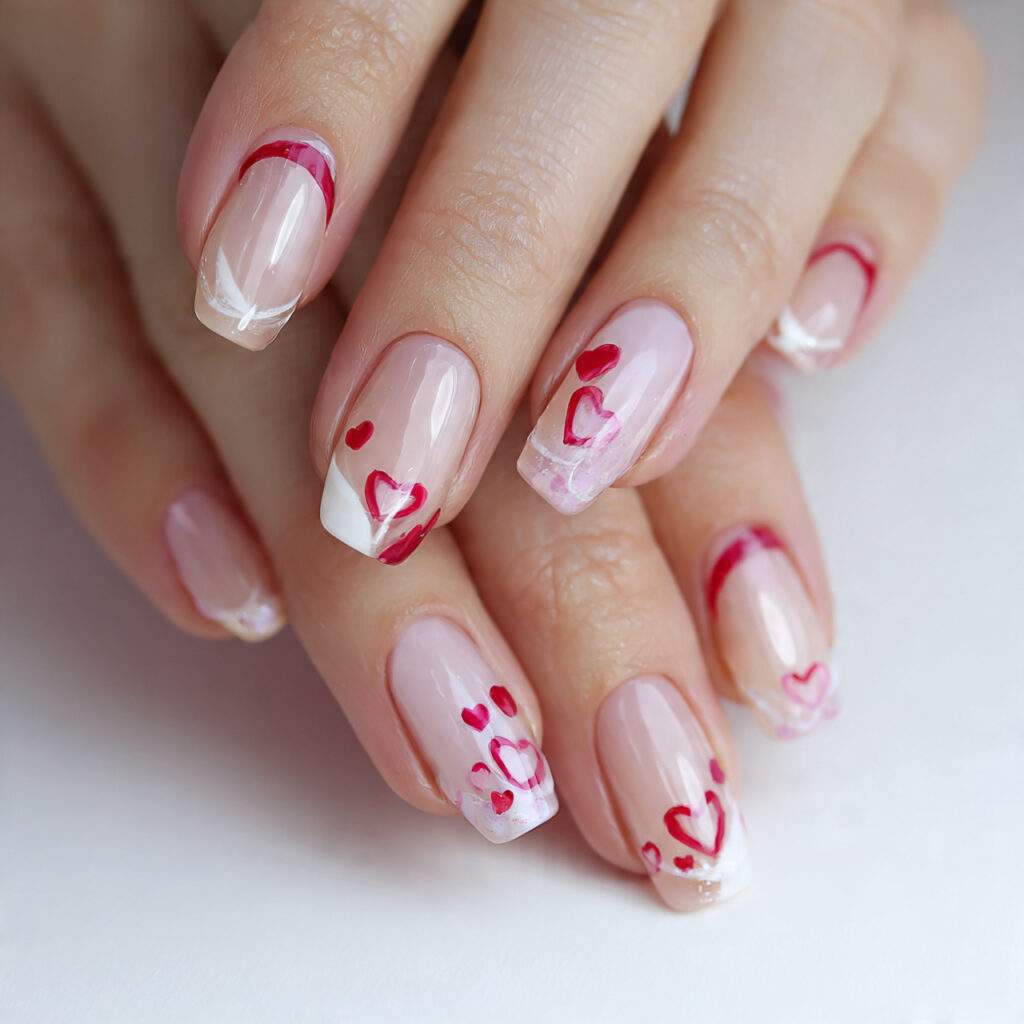 5 sheer base nails with floating heart