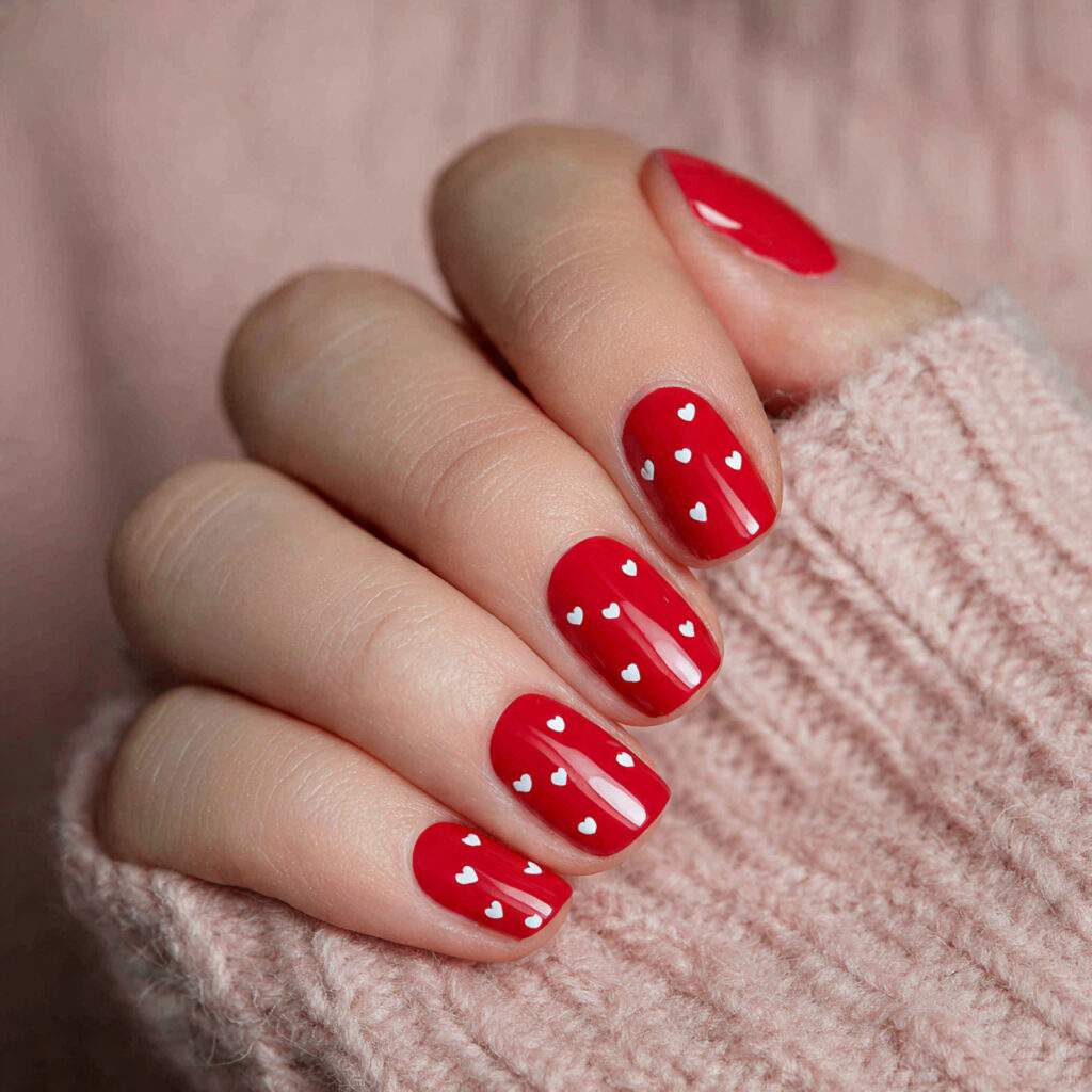 8 pale red short valentine nails with