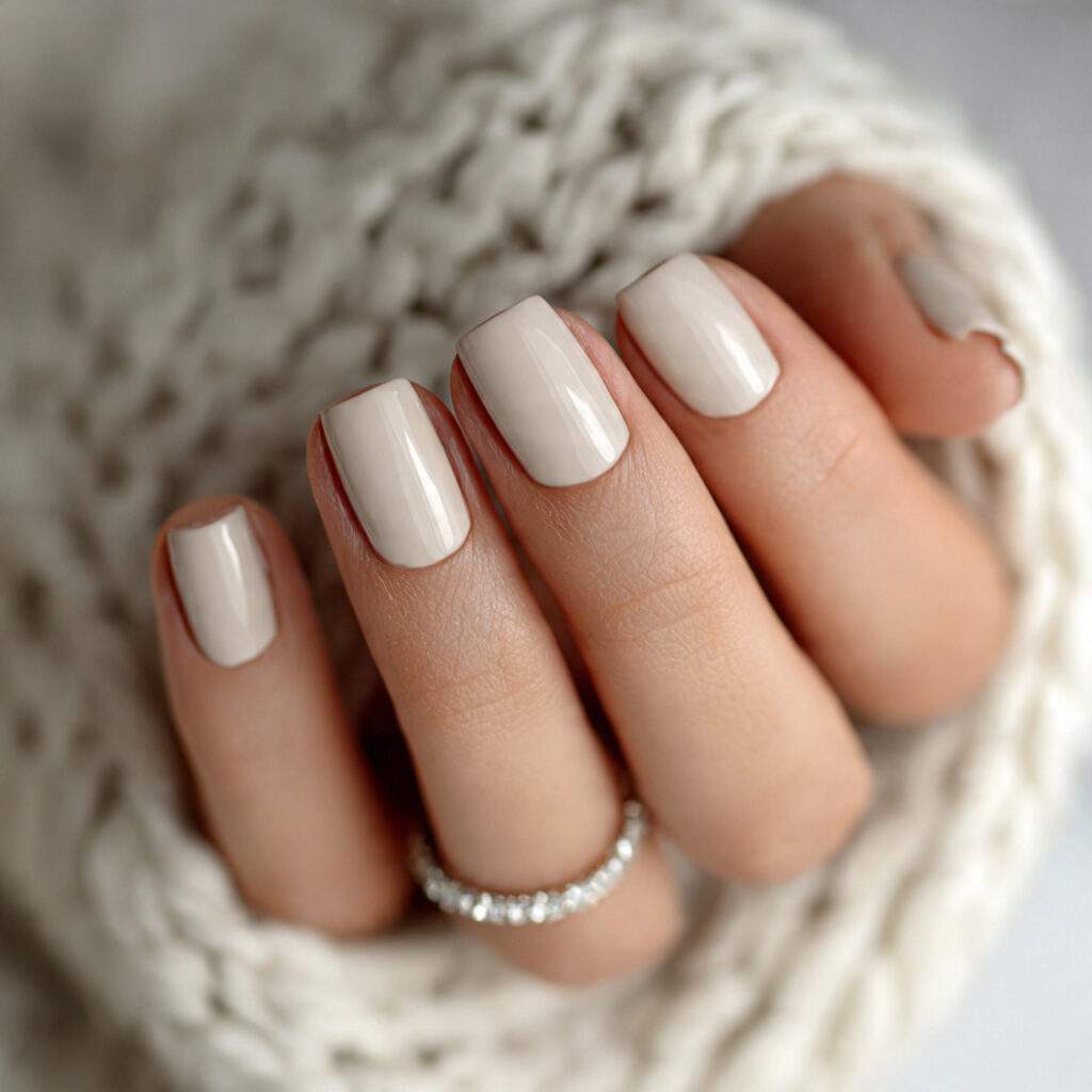 a classic beige manicure with a matte