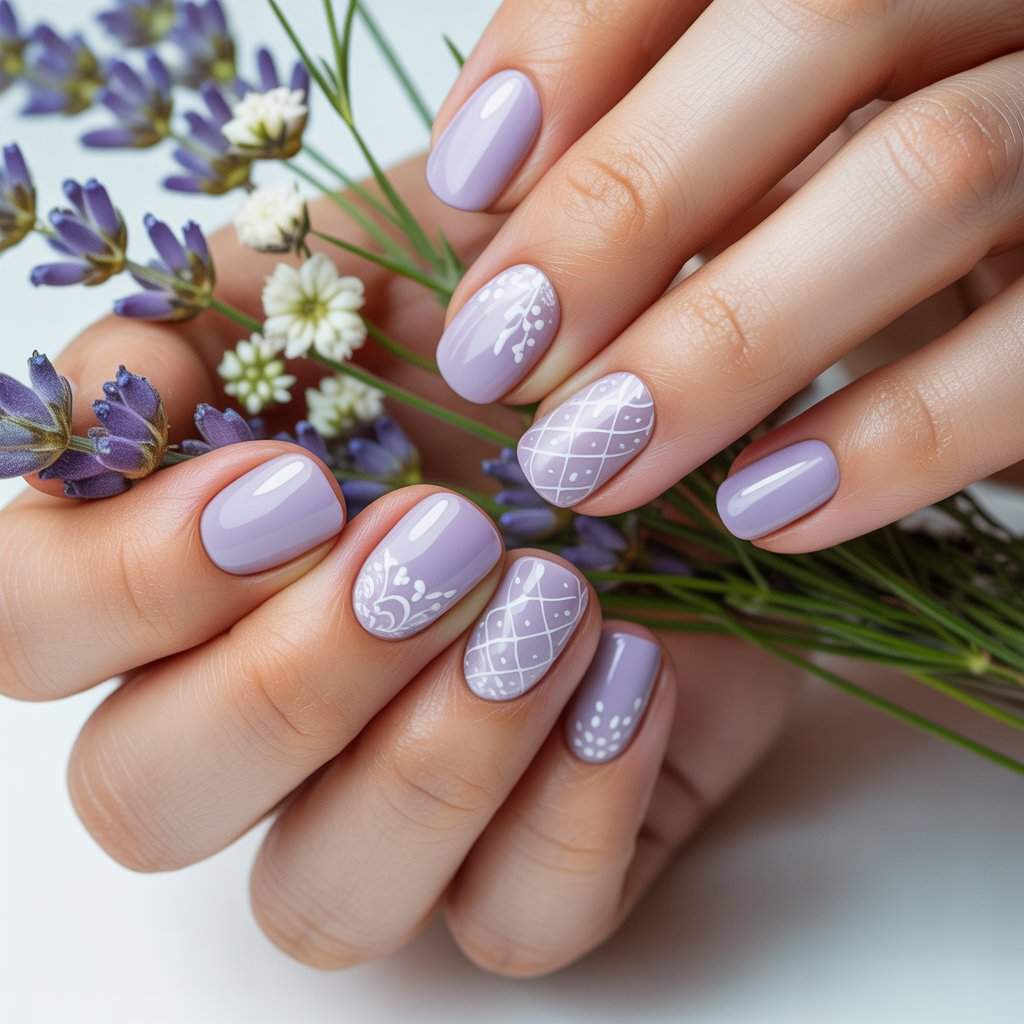 a delicate nail art design featuring
