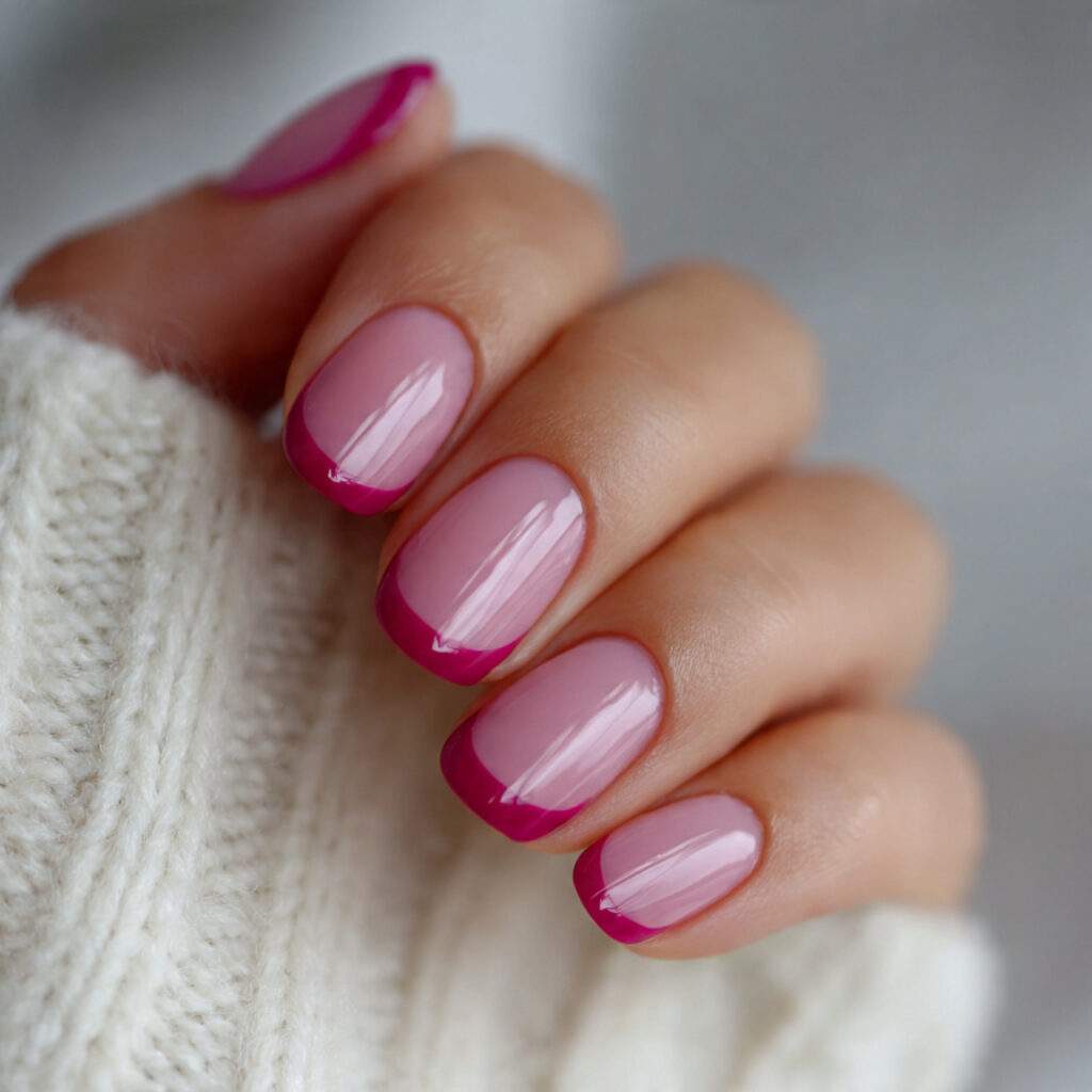 a french manicure with magenta tips and
