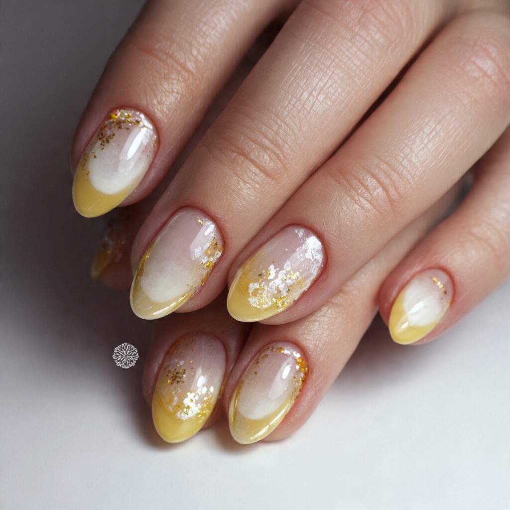 a harvest moon manicure uses soft gold