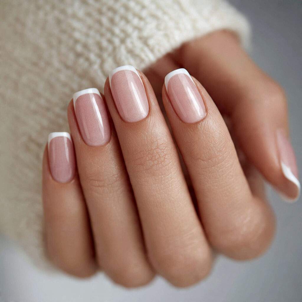 a natural french manicure with sheer coverage