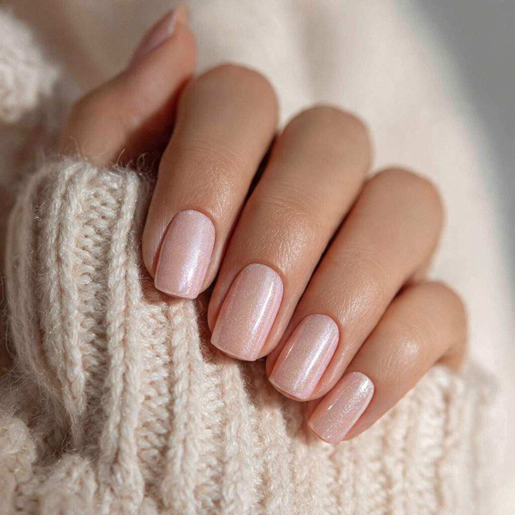 a person with sheer glossy nails