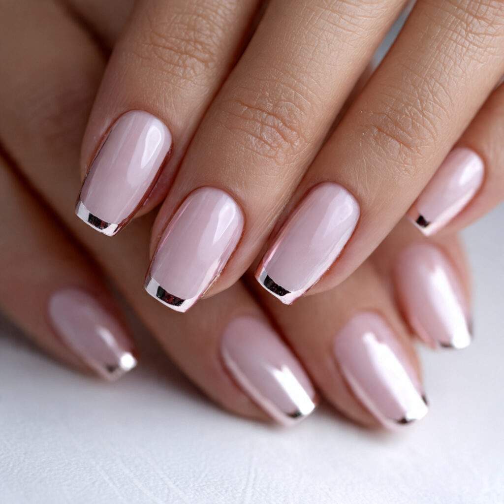 a set of nails with shiny chrome