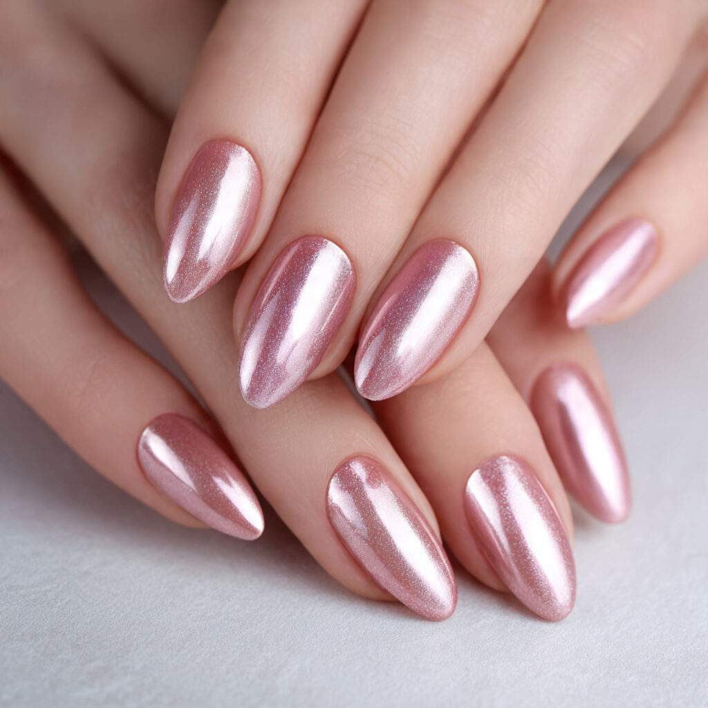 a set of shiny rose gold metallic