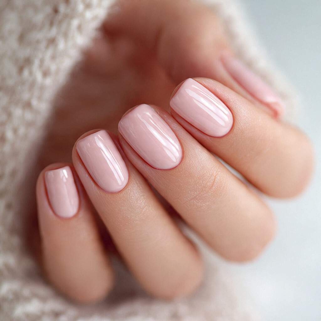 a short square shaped manicure in a soft