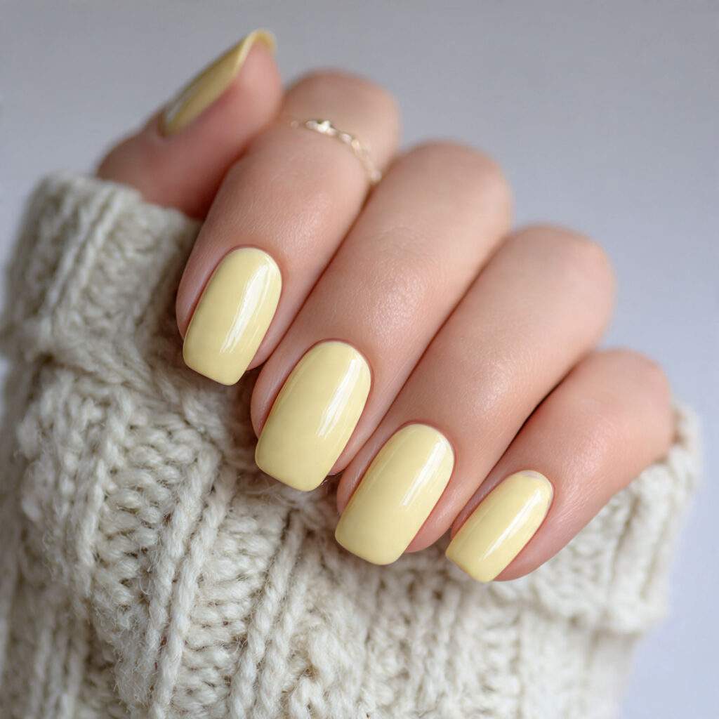 a soft buttery yellow nail design suitable