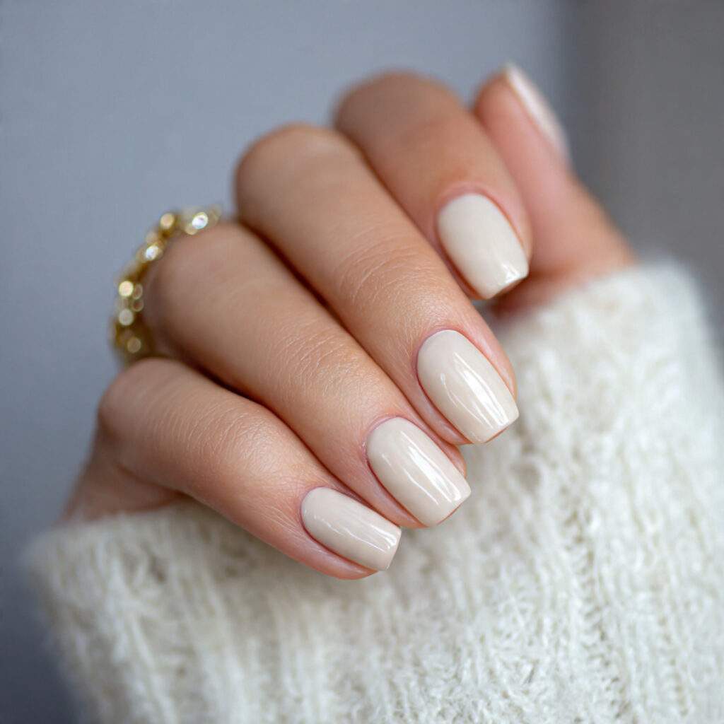 a soft ivory manicure in a squoval