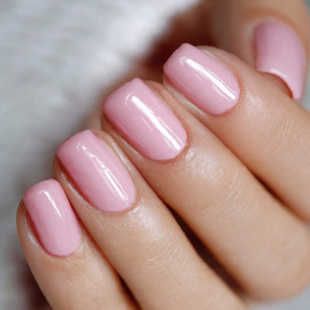 a soft pink base with an ultra glossy