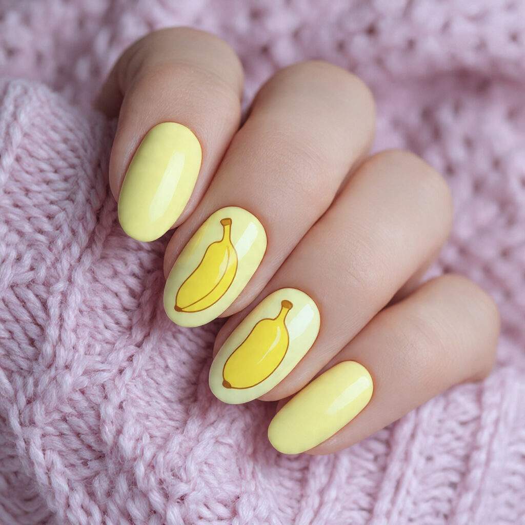 banana nails use soft yellow tones and