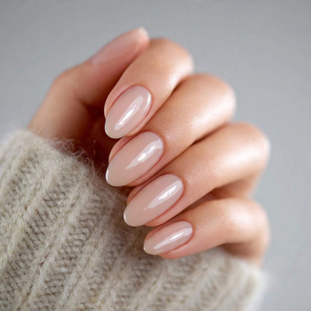 bare nails with high gloss clear coat natural