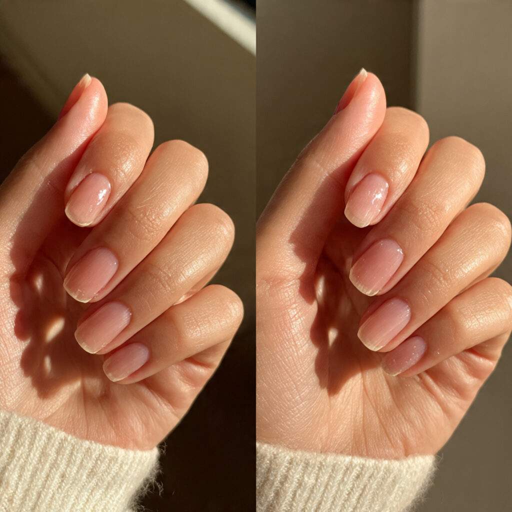 bare natural nails with buffed shine no