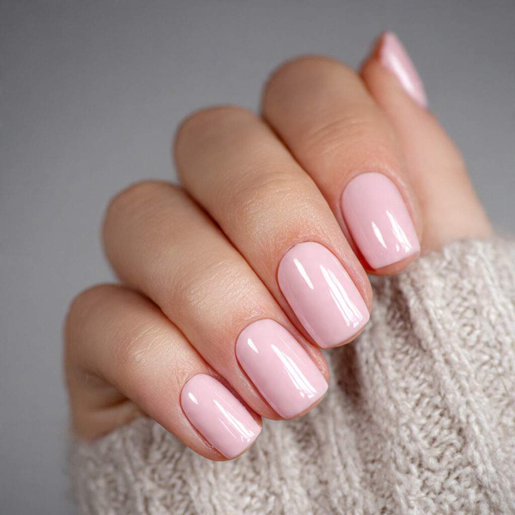 barely there blush pink nails with ultra high gloss
