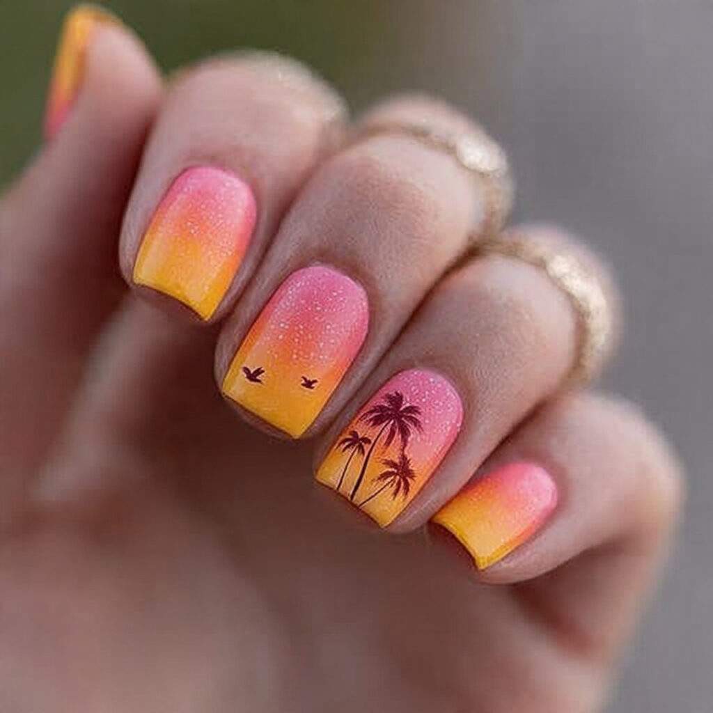 beach sunset ombre nails blend warm colors