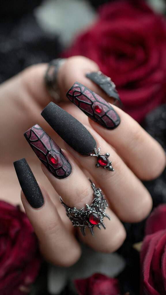 black and coffin nails with webs and
