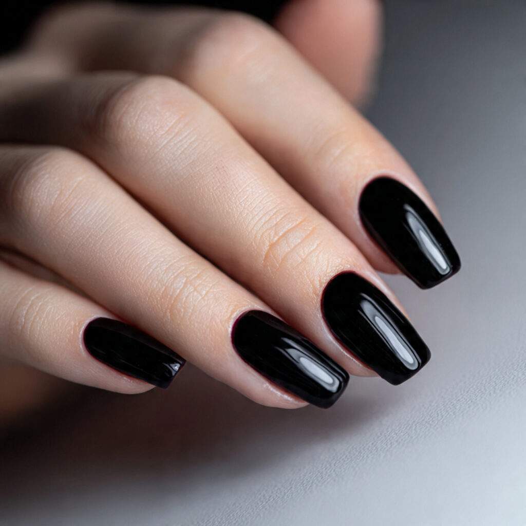 black gloss nails with a clean finish