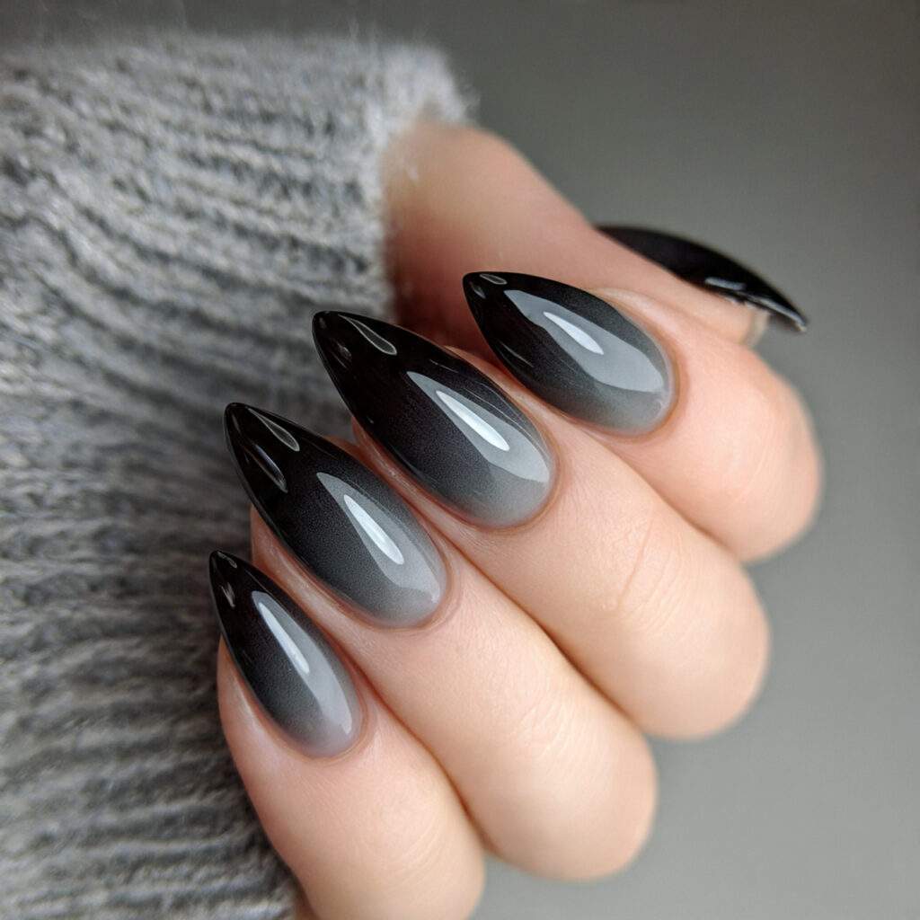 black nails with a soft edge fade