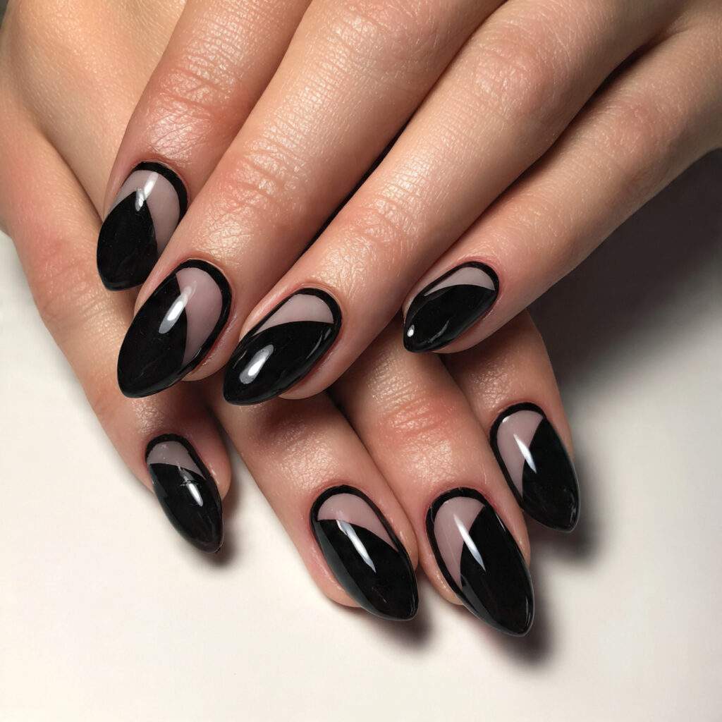 black nails with negative space create a