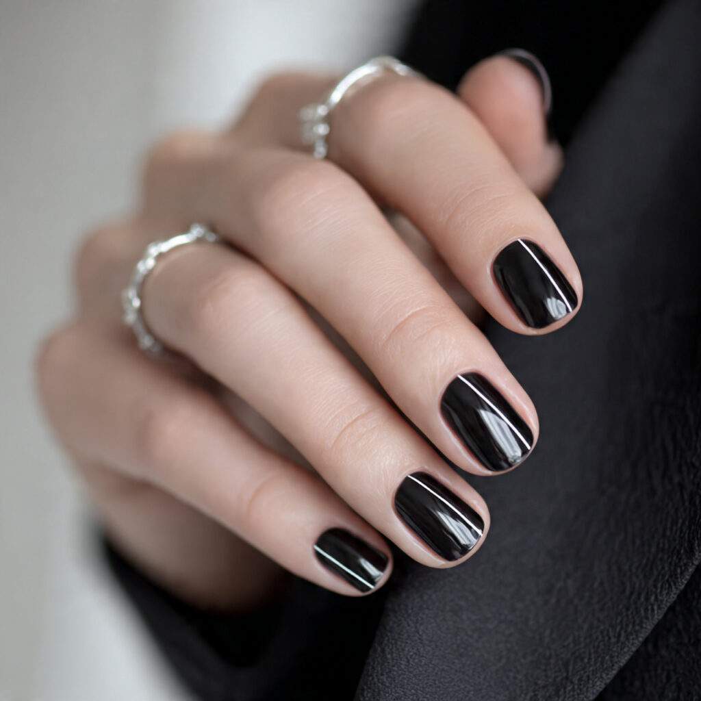 black nails with thin line art offer