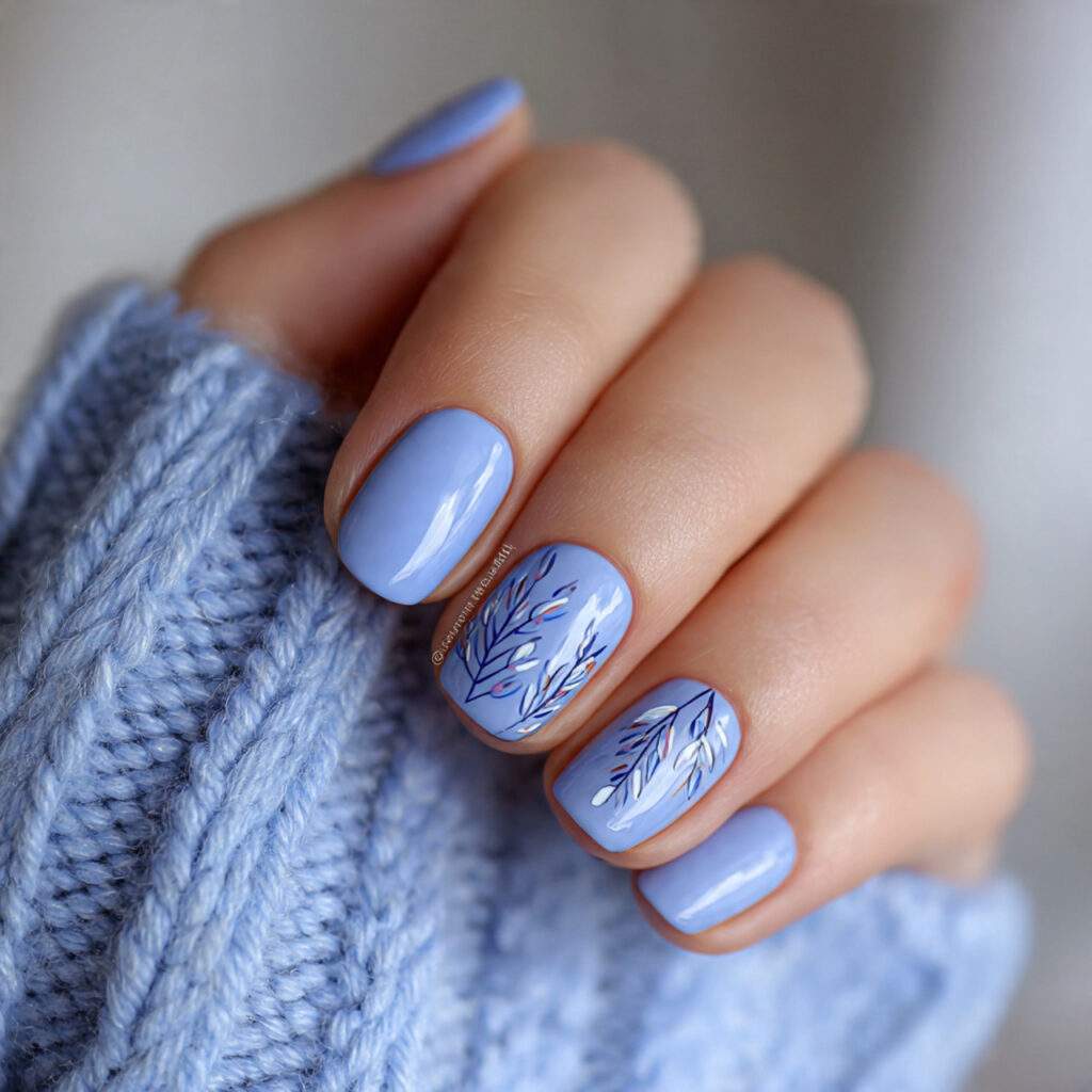 blue january nails with subtle line art