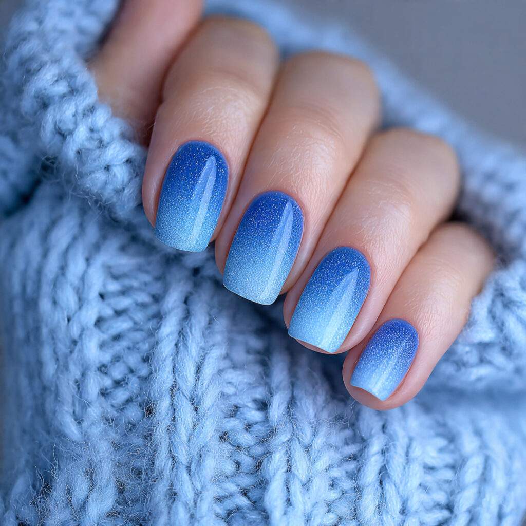 blue ombre short winter nails feel smooth