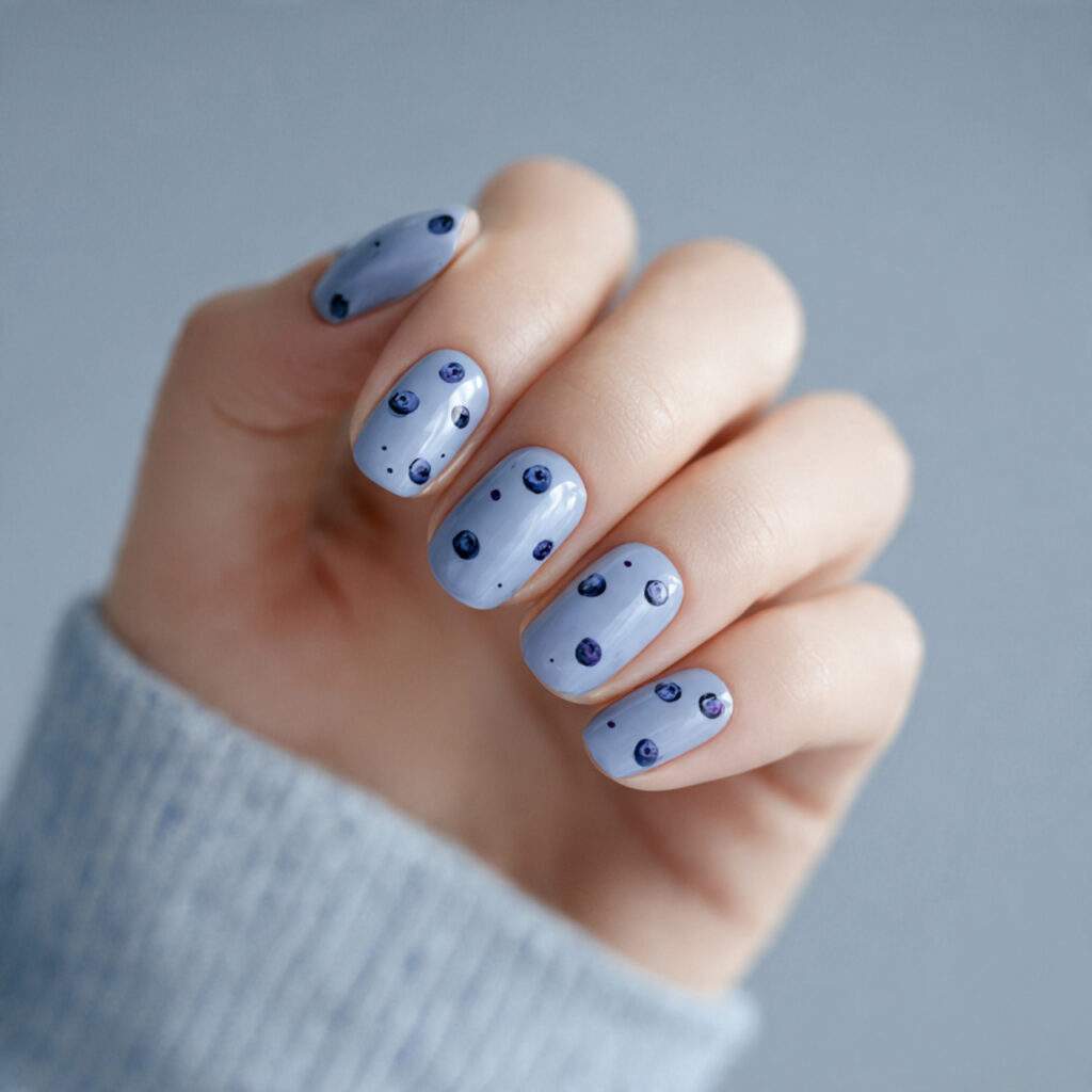 blueberry nails use soft blue shades for