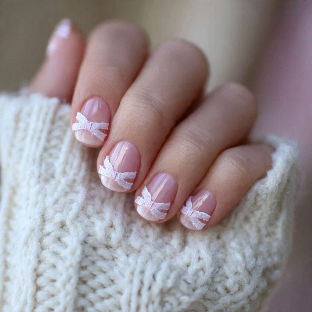 bow accent nails add a playful yet