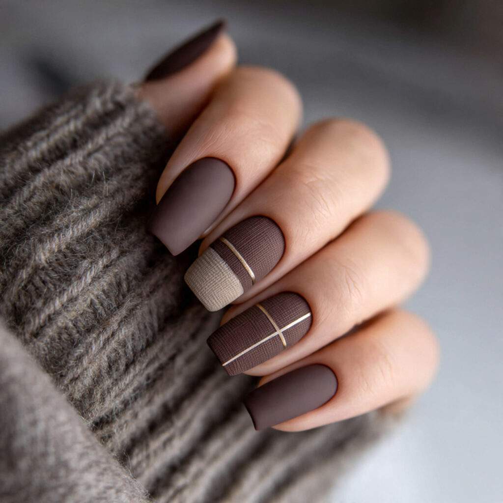 brown winter nails with beige details feel