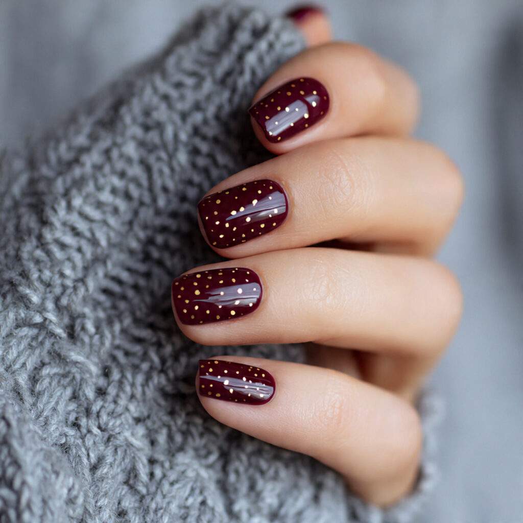 burgundy nails with minimal dots feel playful