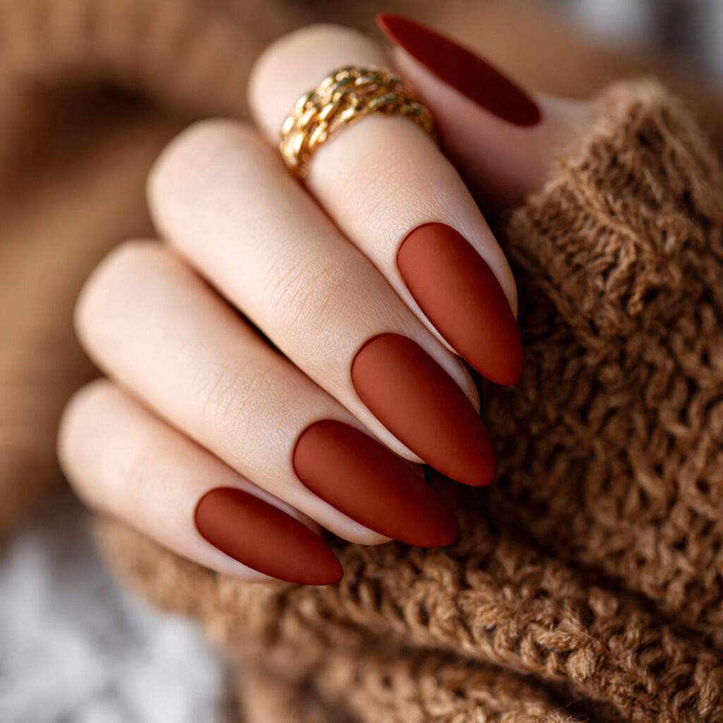 burnt sienna nails are warm and earthy