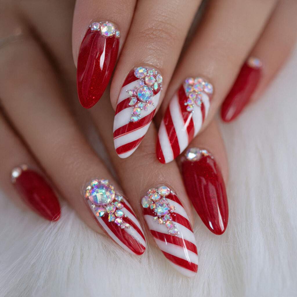 candy cane crystal mix nails red and