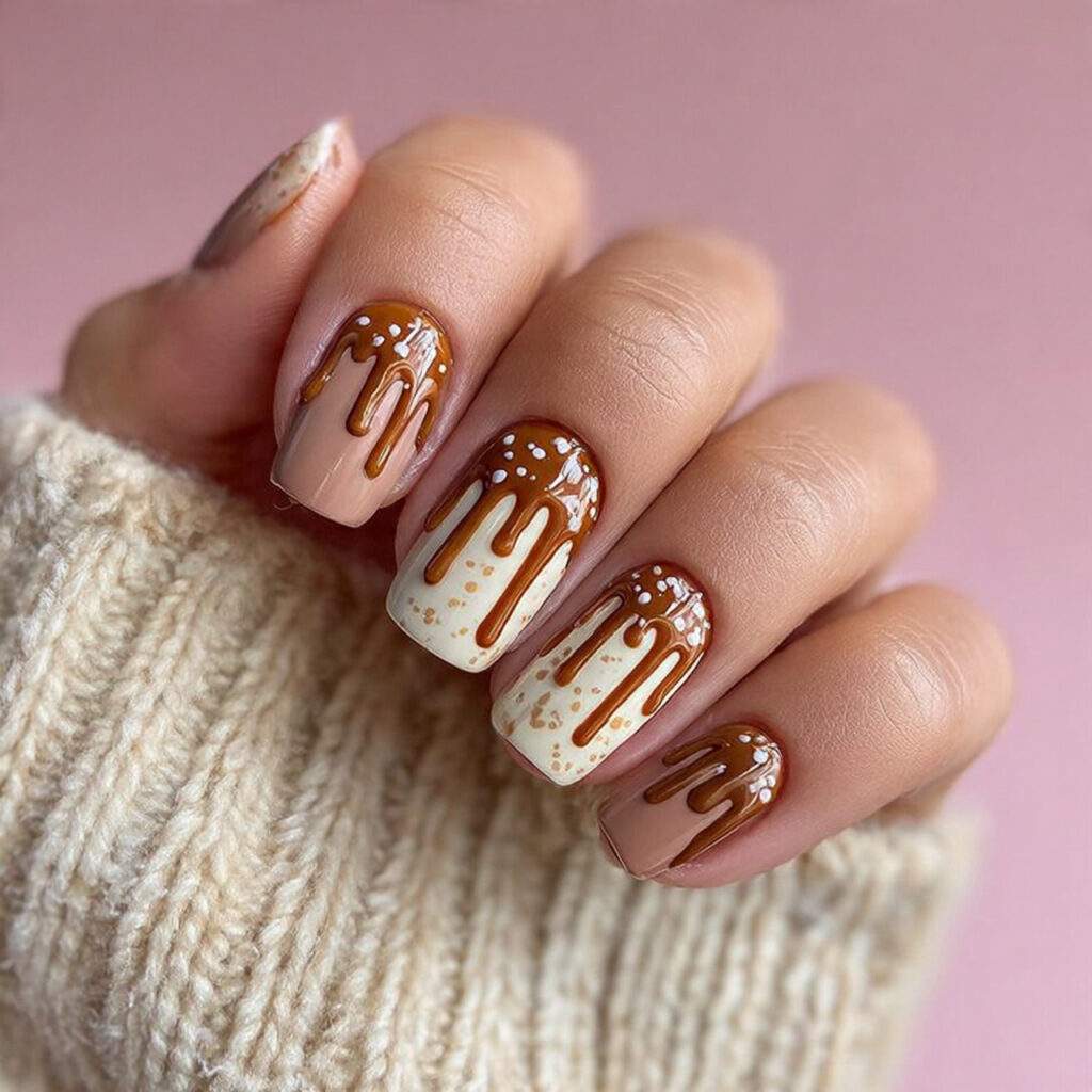caramel drip nails look fun and playful