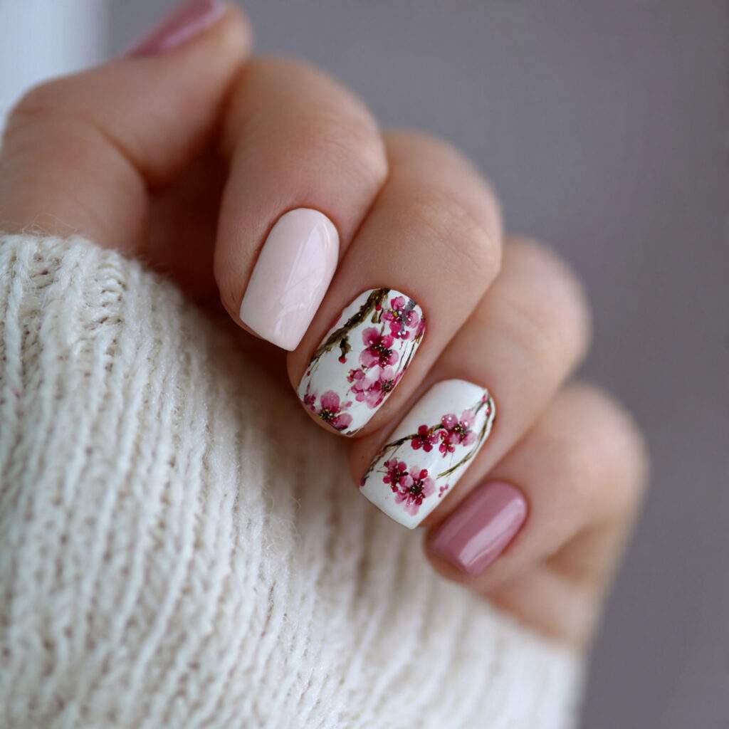 cherry blossom designs on short nails