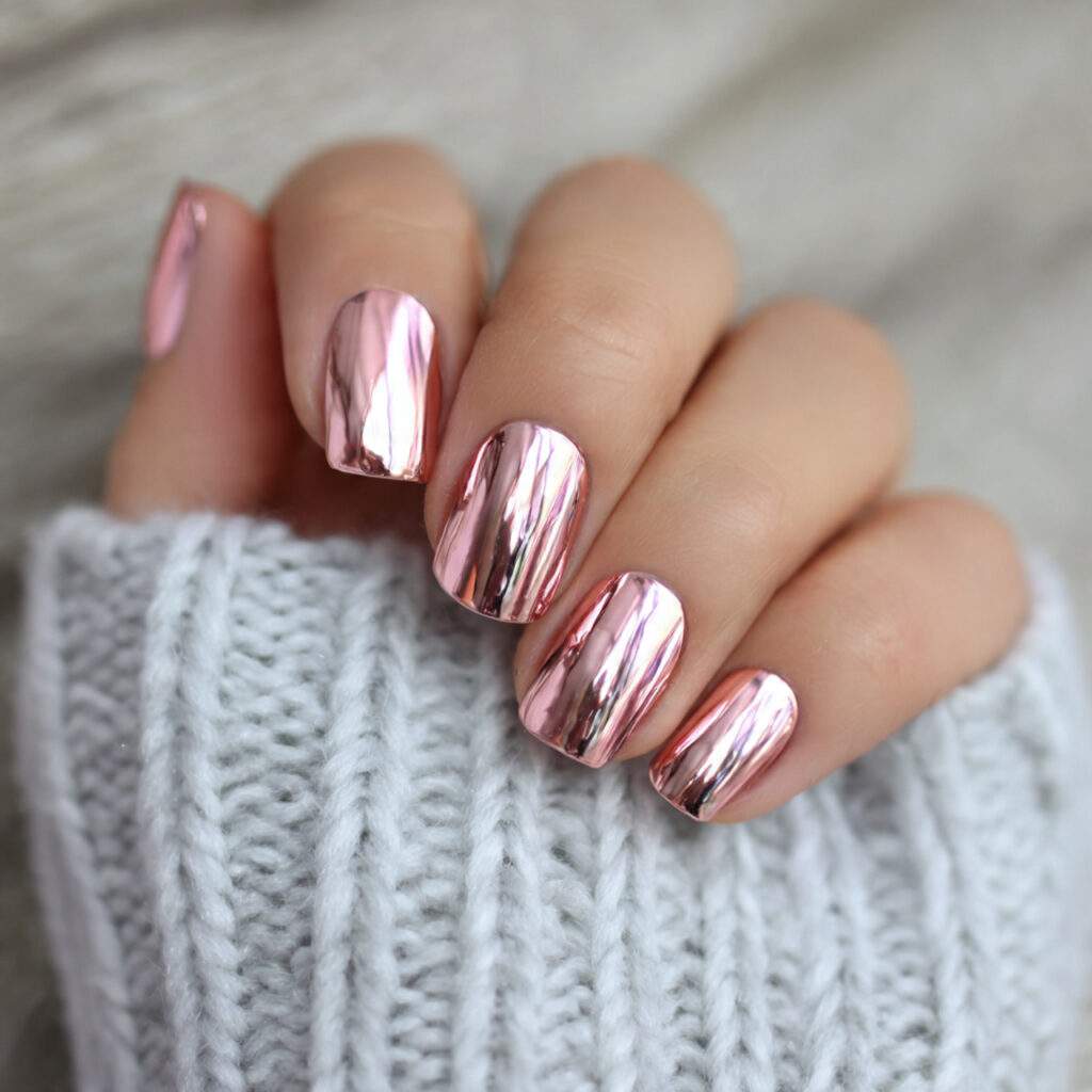 chrome nails create a shiny mirror like finish