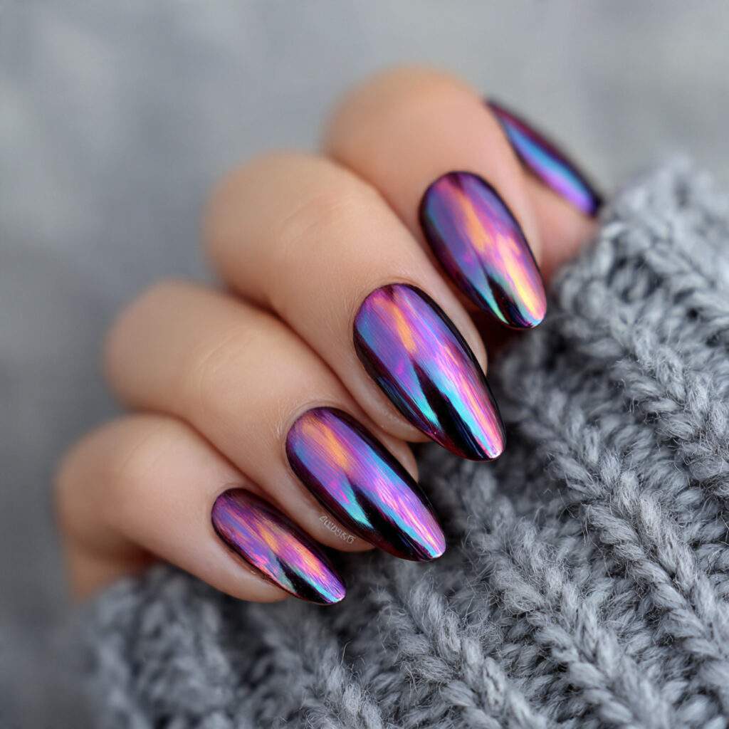 chrome nails with a bold glow