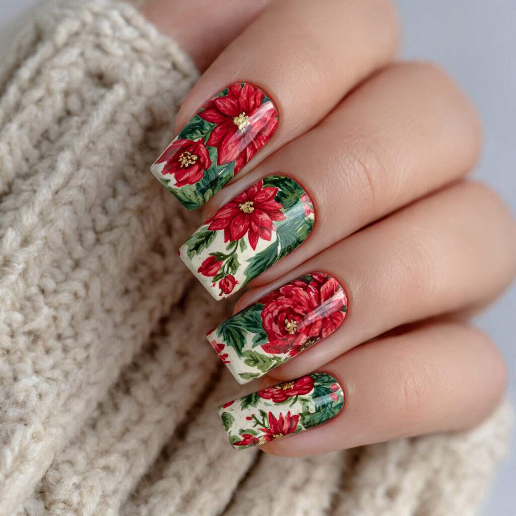 classic christmas poinsettia nails embracing traditional colors