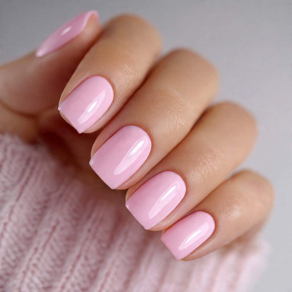 classic glossy pink nails create a neat