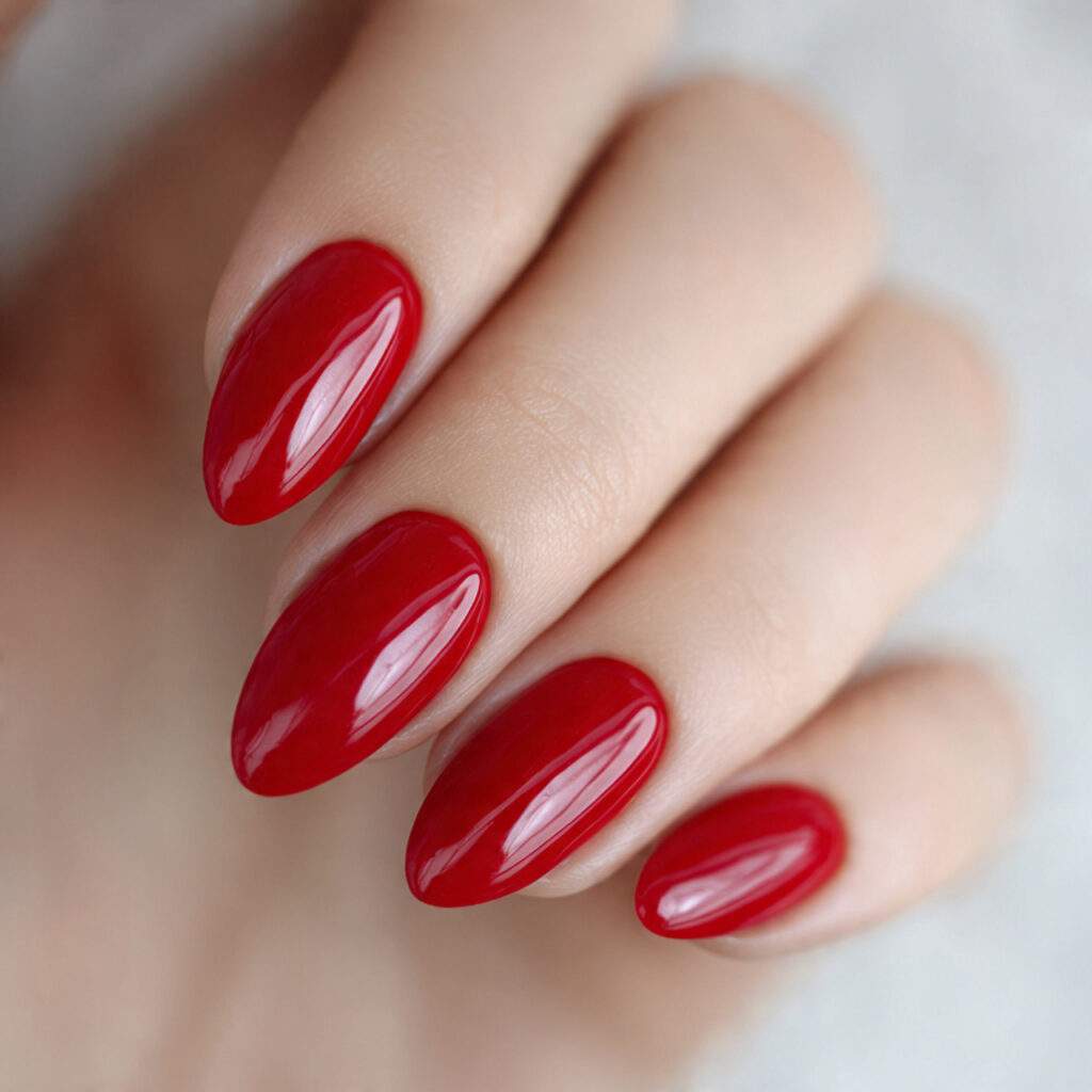 classic red polish on short nails with