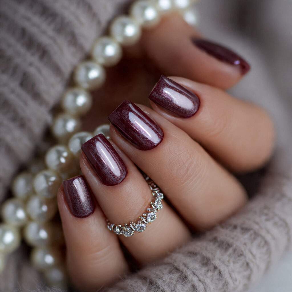 classy short january nails with pearl inspired